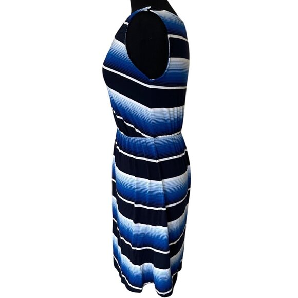 Merona Mini Sundress Blue Stripes w/Stretch Waist Rayon Blend Junior's Size M - Picture 4 of 14
